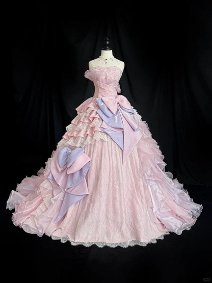 Pretty Prom Dress Strapless Lace Ruffle Ball Gown Evening Dress Sweet 16 Dress    D2838