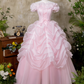 Sweet Prom Dress Pink Off Shoulder Ruffle Pleated Ball Gown Quinceanera Dress Princess Dresses  D2938