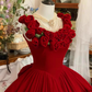 Cute Prom Dress Red Crew Neck Ruffle Pleated Ball Gown Quinceanera Dress Princess Dresses  D2939