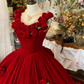 Cute Prom Dress Red Crew Neck Ruffle Pleated Ball Gown Quinceanera Dress Princess Dresses  D2939