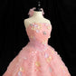 Sweet Prom Dress Strapless Flower Tulle Pleated Ball Gown Evening Dress Quinceanera Dress    D2839