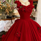 Cute Prom Dress Red Crew Neck Ruffle Pleated Ball Gown Quinceanera Dress Princess Dresses  D2939