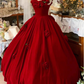 Cute Prom Dress Red Crew Neck Ruffle Pleated Ball Gown Quinceanera Dress Princess Dresses  D2939