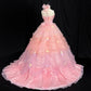 Sweet Prom Dress Strapless Flower Tulle Pleated Ball Gown Evening Dress Quinceanera Dress    D2839