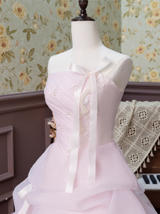Cute Prom Dress Strapless Pleated Ball Gown Sweet 16 Dress Princess Dresses Evening Dress  D2940