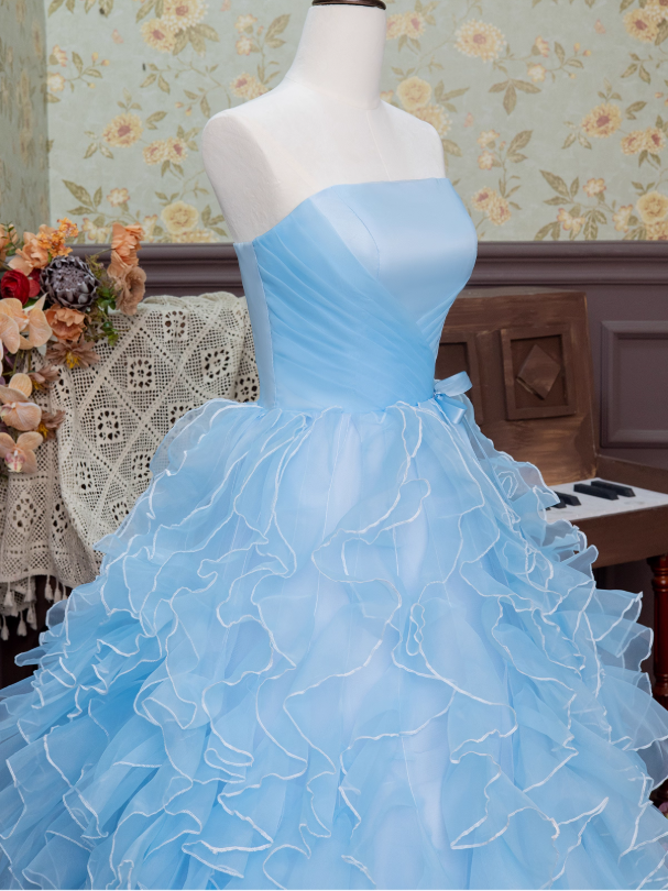 Sweet Prom Dress Strapless Pleated Ruffle Ball Gown Sweet 16 Dress Evening Dress  D2941
