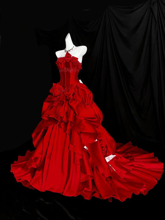 Charming Prom Dress Strapless Ruffle Prom Gown Gala Dress Evening Dress    D2841