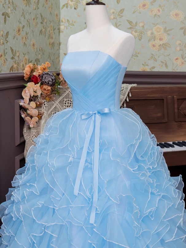 Sweet Prom Dress Strapless Pleated Ruffle Ball Gown Sweet 16 Dress Evening Dress  D2941