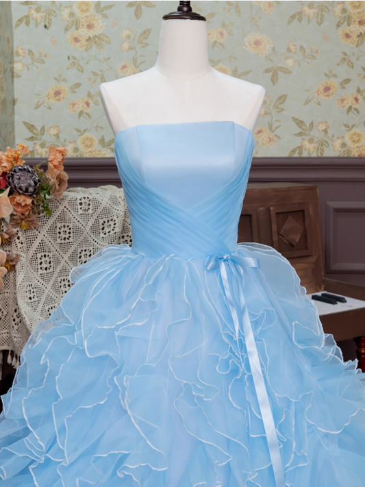 Sweet Prom Dress Strapless Pleated Ruffle Ball Gown Sweet 16 Dress Evening Dress  D2941