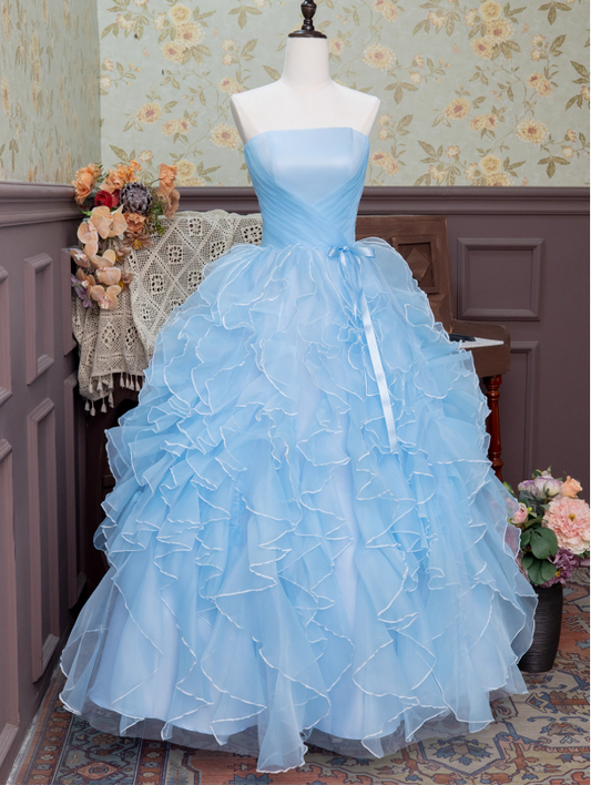 Sweet Prom Dress Strapless Pleated Ruffle Ball Gown Sweet 16 Dress Evening Dress  D2941