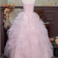 Cute Prom Dress Pink Strapless Pleated Ruffle Ball Gown 16th Dress Evening Dress  D2942