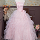 Cute Prom Dress Pink Strapless Pleated Ruffle Ball Gown 16th Dress Evening Dress  D2942