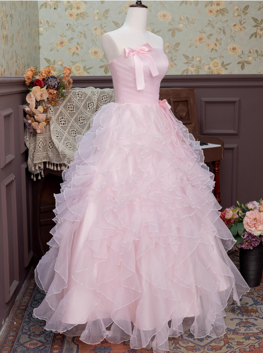 Cute Prom Dress Pink Strapless Pleated Ruffle Ball Gown 16th Dress Evening Dress  D2942