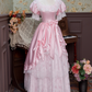 Stunning Prom Dress Pink Square Neck Pleated Lace Evening Dress16th Dress   D2943
