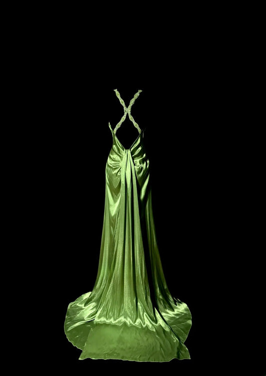 Gorgeous Prom Dress Green Spaghetti Straps Backless Pleated  Evening Dress Gala Dress Party Dress   D2945