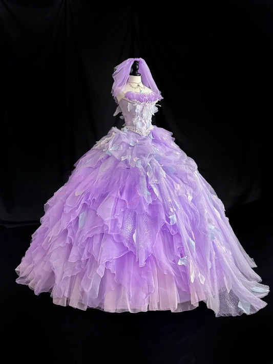 Charming Prom Dress Strapless Ruffle Tulle Ball Gown Evening Dress 16th Dress  D2845