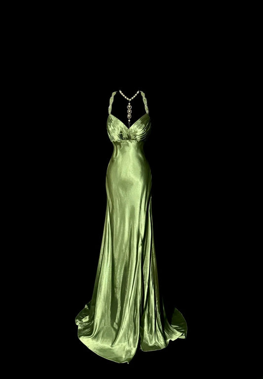 Gorgeous Prom Dress Green Spaghetti Straps Backless Pleated  Evening Dress Gala Dress Party Dress   D2945