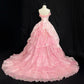 Cute Prom Dress Strapless Ruffle Pearl Ball Gown Evening Dress 16th Dress  D2846