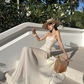 Shiny Women Dress Strapless Pleated Party Dress Summer Date Dress Vacation Dress    D2955