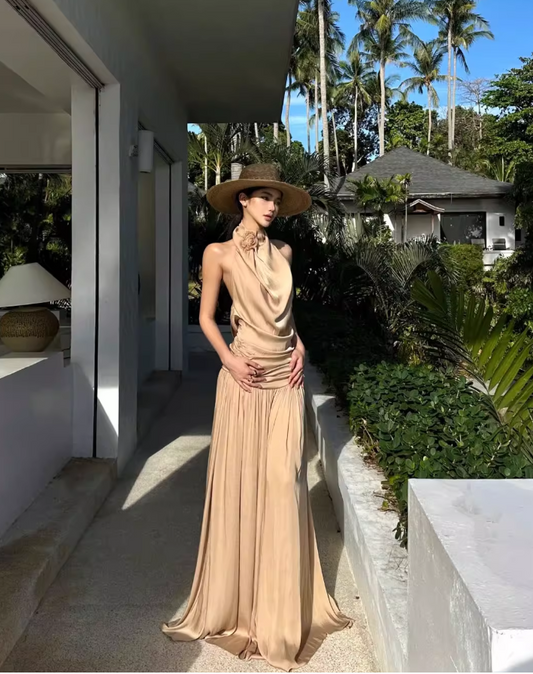 Sexy Women Dress Halter Pleated Party Dress Summer Date Dress Vacation Dress    D2956