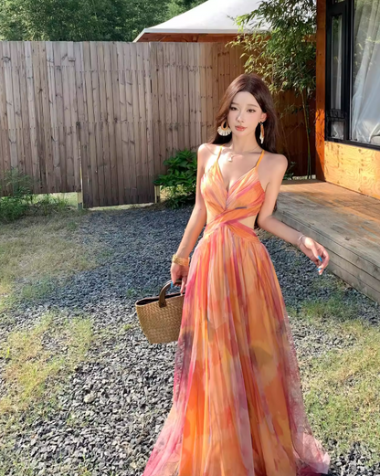 Stunning Women Dress Spaghetti Straps Pleated Summer Date Dress Seaside Party Dress    D2957