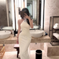 Minimalist Women Dress One Shoulder Fitted Pleated Summer Date Dress Seaside Party Dress    D2958