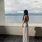 Minimalist Women Dress One Shoulder Fitted Pleated Summer Date Dress Seaside Party Dress    D2958
