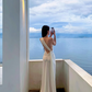 Minimalist Women Dress One Shoulder Fitted Pleated Summer Date Dress Seaside Party Dress    D2958