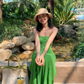Charming Women Dress Green Strapless Pleated Summer Date Dress Seaside Party Dress   D2959