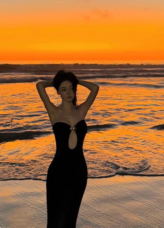 Sexy Women Dress Black Sweetheart Fitted Vacation Dress Seaside Party Dress Summer Date Dress   D2960