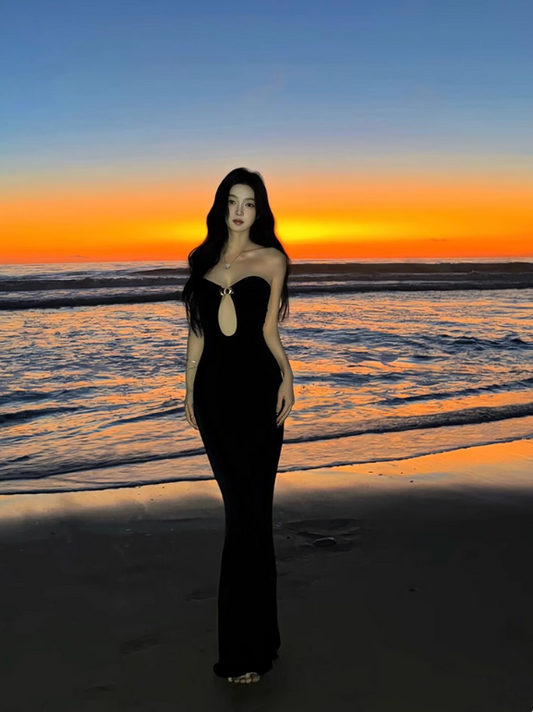 Sexy Women Dress Black Sweetheart Fitted Vacation Dress Seaside Party Dress Summer Date Dress   D2960