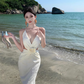 Elegant Women Dress Halter Backless Summer Seaside Dress Vacation Date Dress   D2961