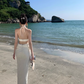 Elegant Women Dress Halter Backless Summer Seaside Dress Vacation Date Dress   D2961