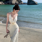 Elegant Women Dress Halter Backless Summer Seaside Dress Vacation Date Dress   D2961