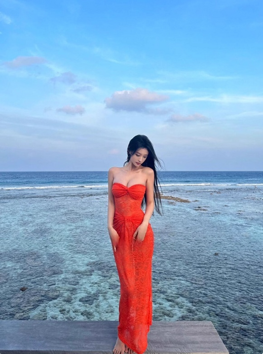 Pretty Women Dress Sweetheart Fitted Vacation Dress Seaside Party Dress Summer Date Dress   D2962