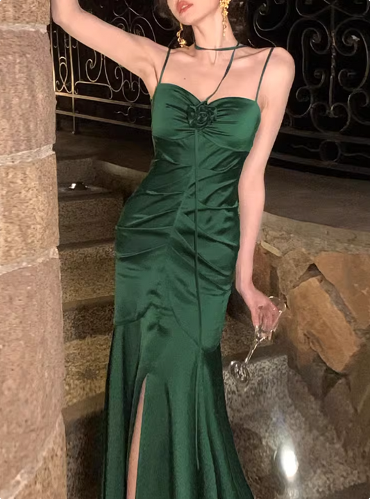 Stunning Summer Dress Spaghetti Straps Pleated Slit Women Dress Vacation Dress Daily Date Dress Party Dress   D2969