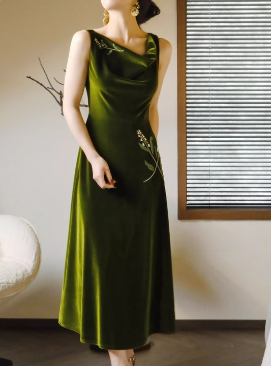 Elegant Prom Dress Velvet A Line Evening Dress Gala Dress D2976