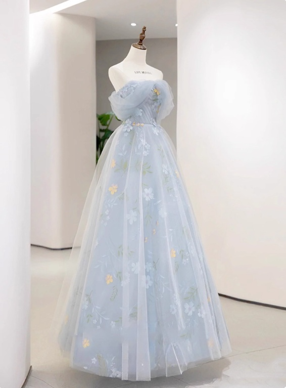 Beauty Prom Dress Off Shoulder Floral Tulle Gala Dress Evening Dress Party Dress D2980