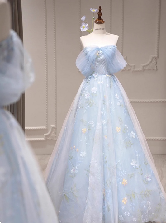 Beauty Prom Dress Off Shoulder Floral Tulle Gala Dress Evening Dress Party Dress D2980
