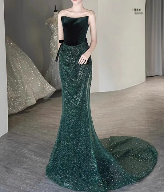 Shiny Prom Dress Strapless Sequin Gala Dress Evening Dress Party Dress D2981