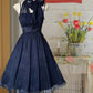 Beauty Homecoming Dress Navy Blue A Line Halter Pleated Short Prom Dress Party Dress Casual Dress   D2983