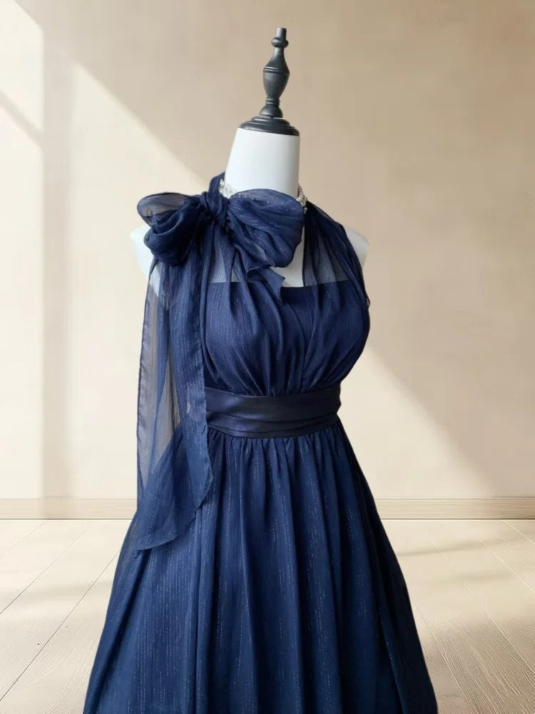 Beauty Homecoming Dress Navy Blue A Line Halter Pleated Short Prom Dress Party Dress Casual Dress   D2983
