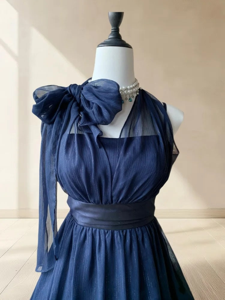 Beauty Homecoming Dress Navy Blue A Line Halter Pleated Short Prom Dress Party Dress Casual Dress   D2983