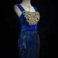 Gorgeous Prom Dress Navy Blue Square Neck Pleated Mermaid Long Evening Dresses Gala Dress D2984