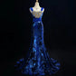 Gorgeous Prom Dress Navy Blue Square Neck Pleated Mermaid Long Evening Dresses Gala Dress D2984