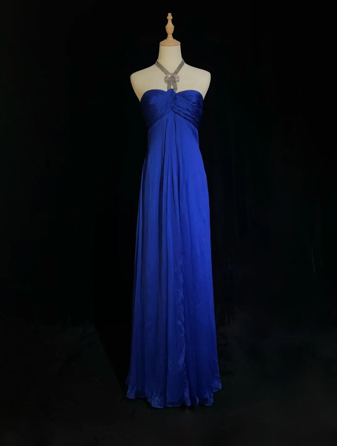 Sexy Prom Dress Blue A Line Halter Pleated Long Gala Dress Evening Dresses Party Dress D2990