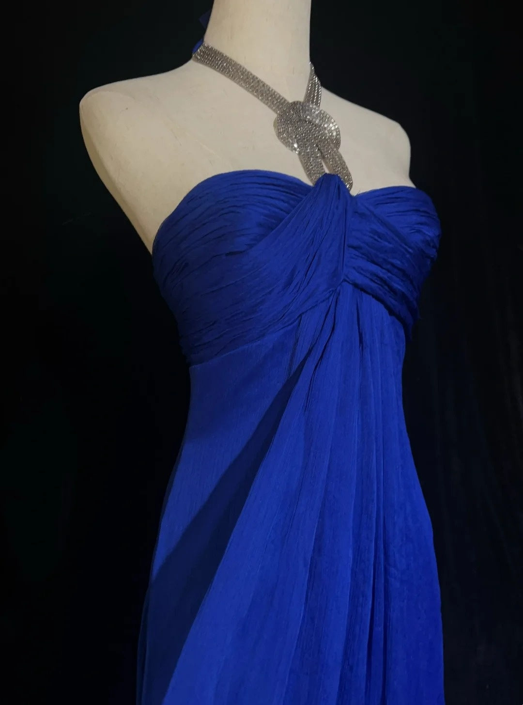 Sexy Prom Dress Blue A Line Halter Pleated Long Gala Dress Evening Dresses Party Dress D2990