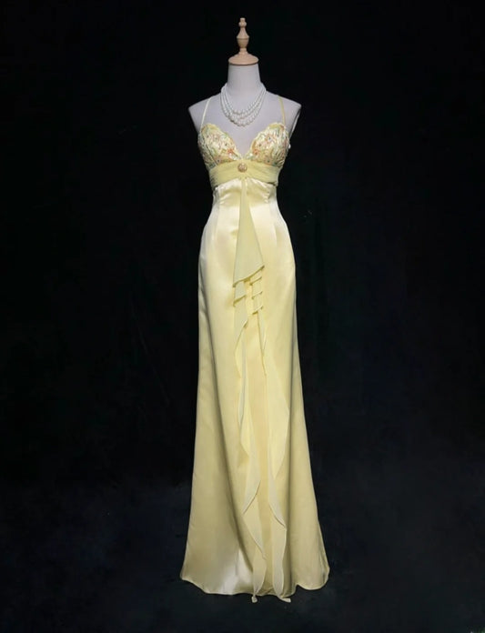 Stunning Prom Dress Light Yellow Spaghetti Straps Pleated Gala Dress Evening Dresses Party Dress D2991