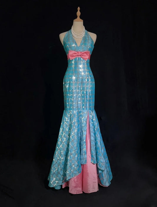 Shiny Prom Dress Blue Halter Sequin Mermaid Gala Dress Evening Dresses Party Dress D2993