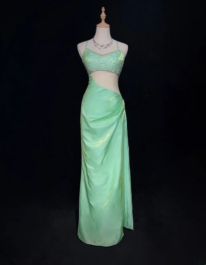 Beauty Prom Dress Light Green Spaghetti Straps Gala Dress Evening Dresses Party Dress D2994